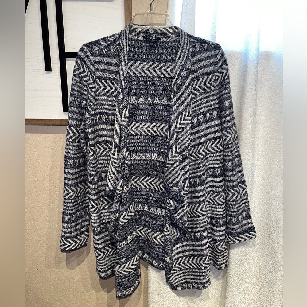 Lucky Brand Blue‎ Aztec Open Front Waterfall Cardigan Sweater L